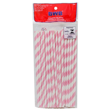 Forma De Chocolate - Canudo De Papel Listrado Rosa Com 50un BWB9963